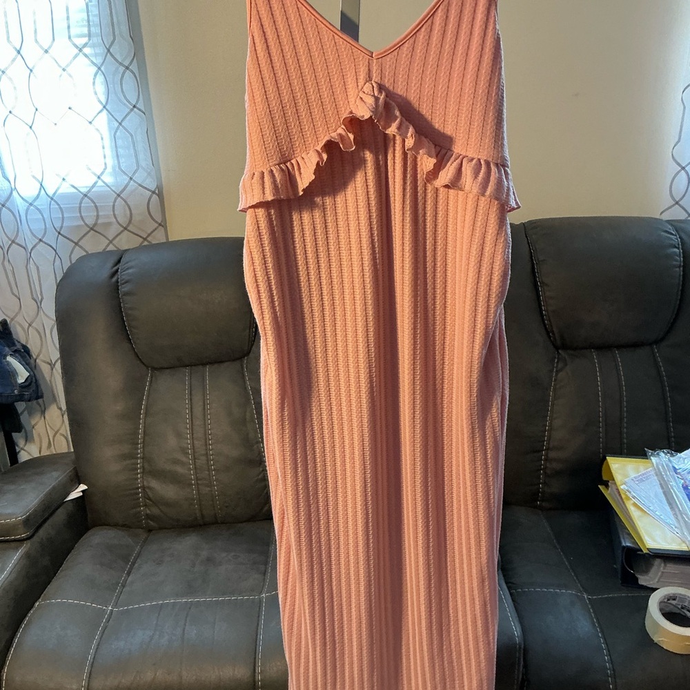 SHEIN Pink Ribbed Knit Sleeveless Maxi Dress